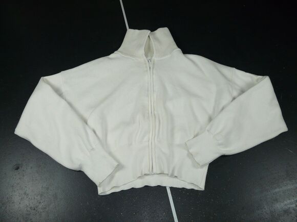 ALO Yoga Jackets & Blazers - ALO Scholar Knit Cropped Full Zip Jacket Ivory Women's Small Foldable Collar